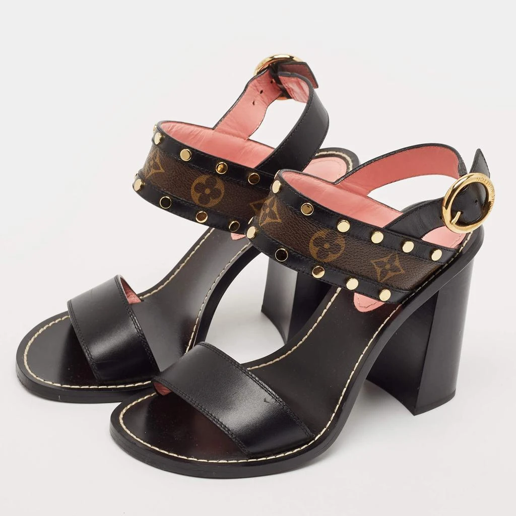 Louis Vuitton Louis Vuitton Black Leather and Monogram Canvas Studded Ankle Strap Sandals Size 39 2