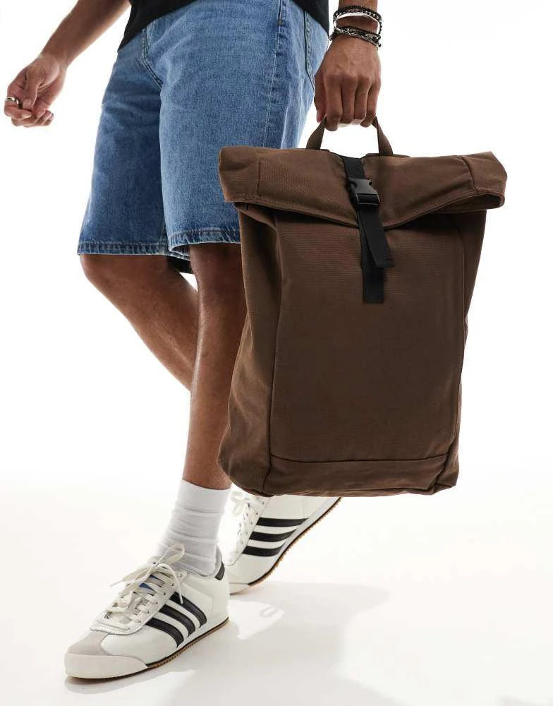 ASOS ASOS DESIGN canvas roll top backpack in brown 2