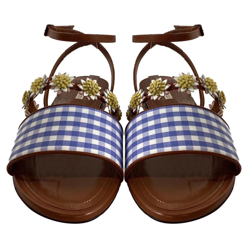 Fabrizio Viti Bea Floral-Appliqué Gingham Sandals in Blue Leather 2