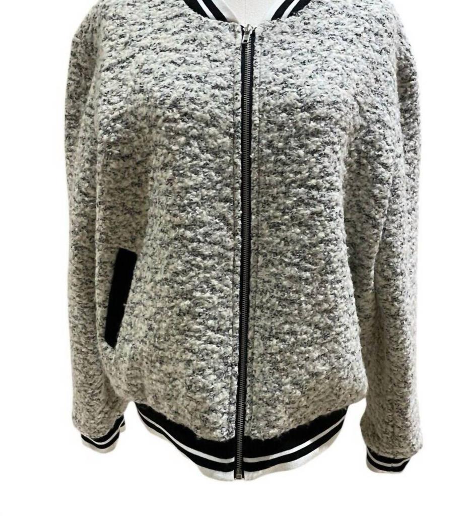 Glamorous Glamorous - Women's Cashmere Blend Boucle Winter Varsity Style Bomber Jacket