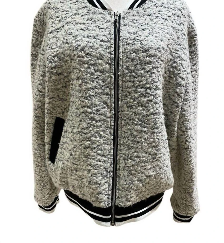 Glamorous Glamorous - Women's Cashmere Blend Boucle Winter Varsity Style Bomber Jacket 1