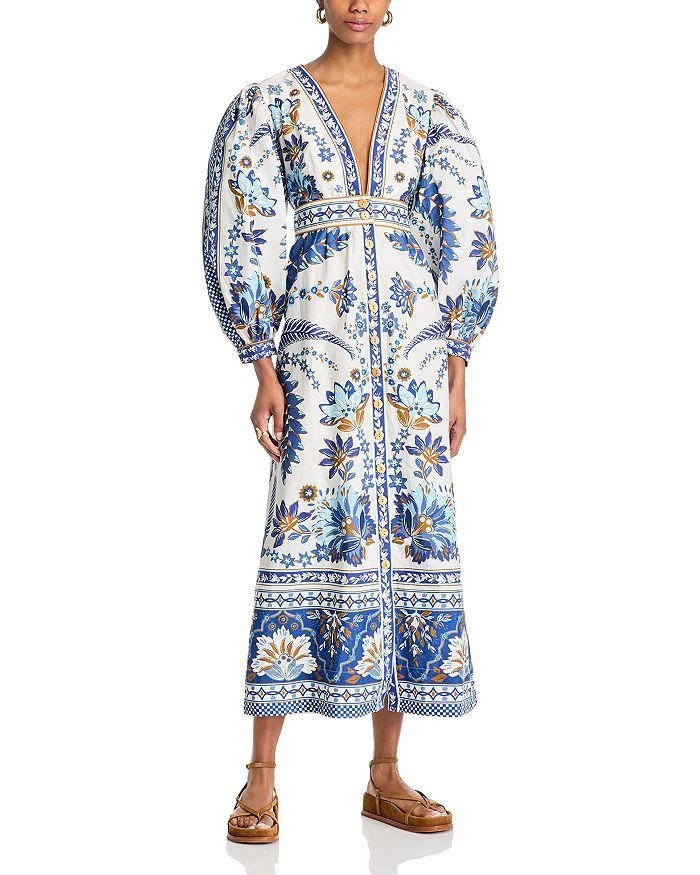 knee length dresses for ladies Off-White Ana Tapestry Fish Strap Maxi Dress – FARM Rio main image 0