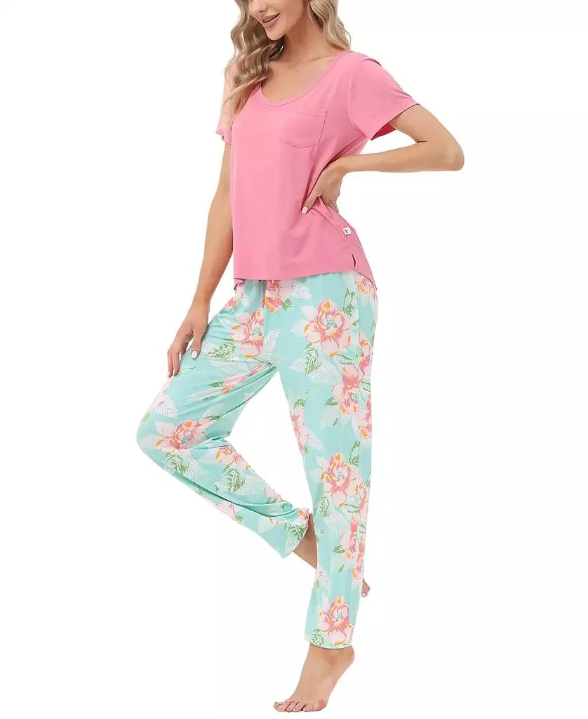 Echo Design Women's Short Sleeve Pocket T-Shirt with Printed Jogger Pants 2 Piece Pajama Set 5