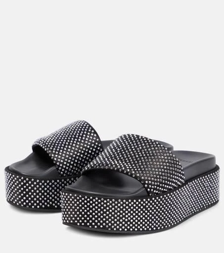 Versace Embellished satin platform slides 5