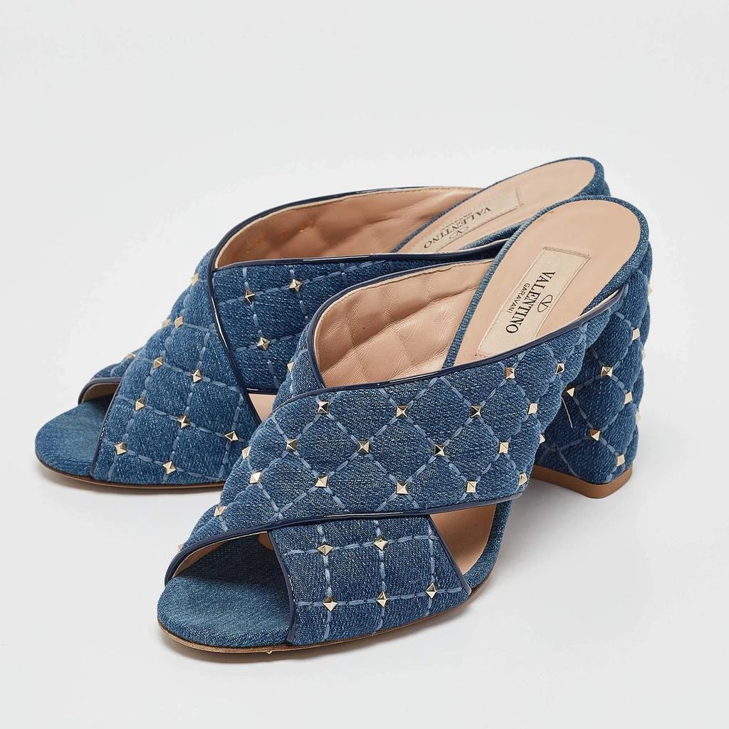 Valentino Valentino Blue Denim Rockstud Block Heel Mules Size 37 2