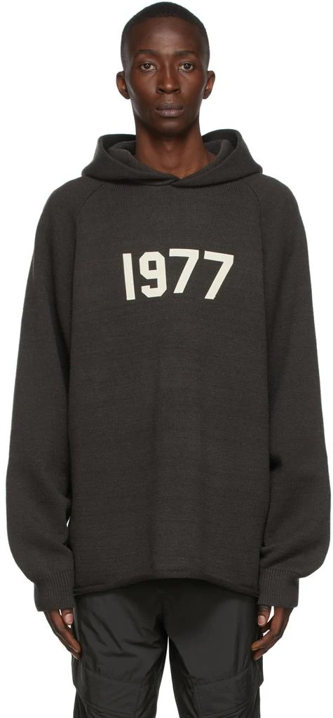 Essentials Black Knit '1977' Hoodie 1