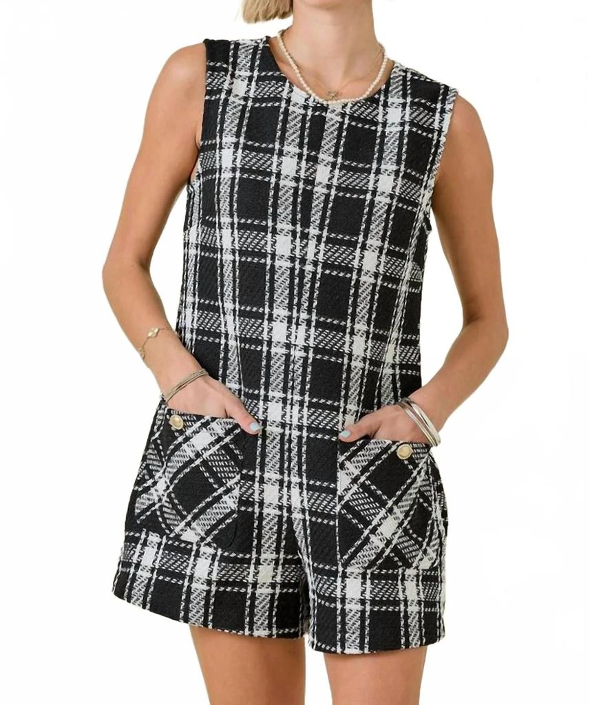 day + moon Gingham Romper In Black White