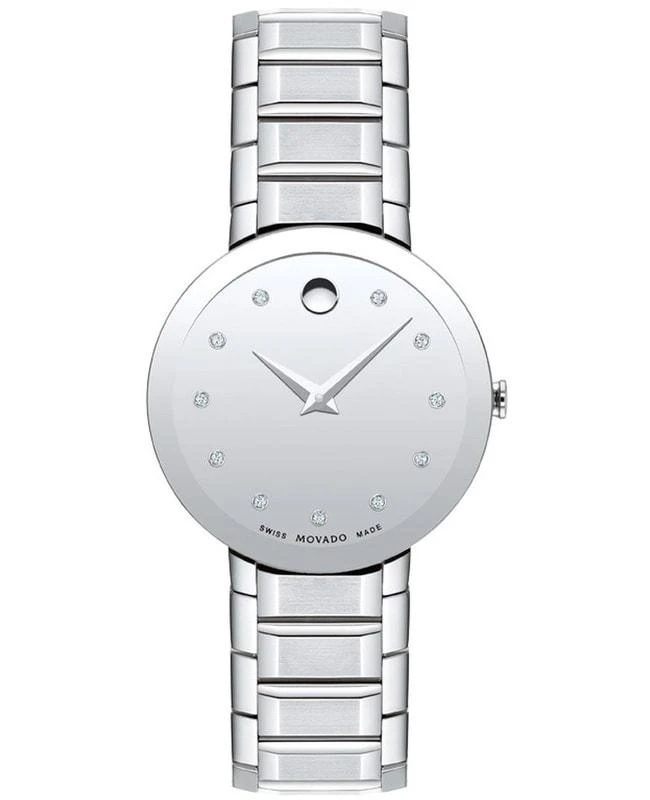 Movado Movado Sapphire Silver Diamond Dial Steel Women's Watch 0607548 1