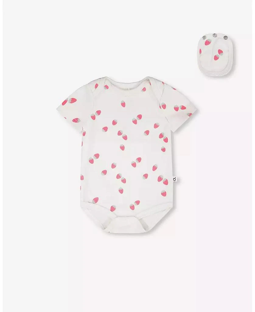 Deux par Deux Baby Girls Evolutive Cotton Rib Jersey Onesie White Printed Strawberries