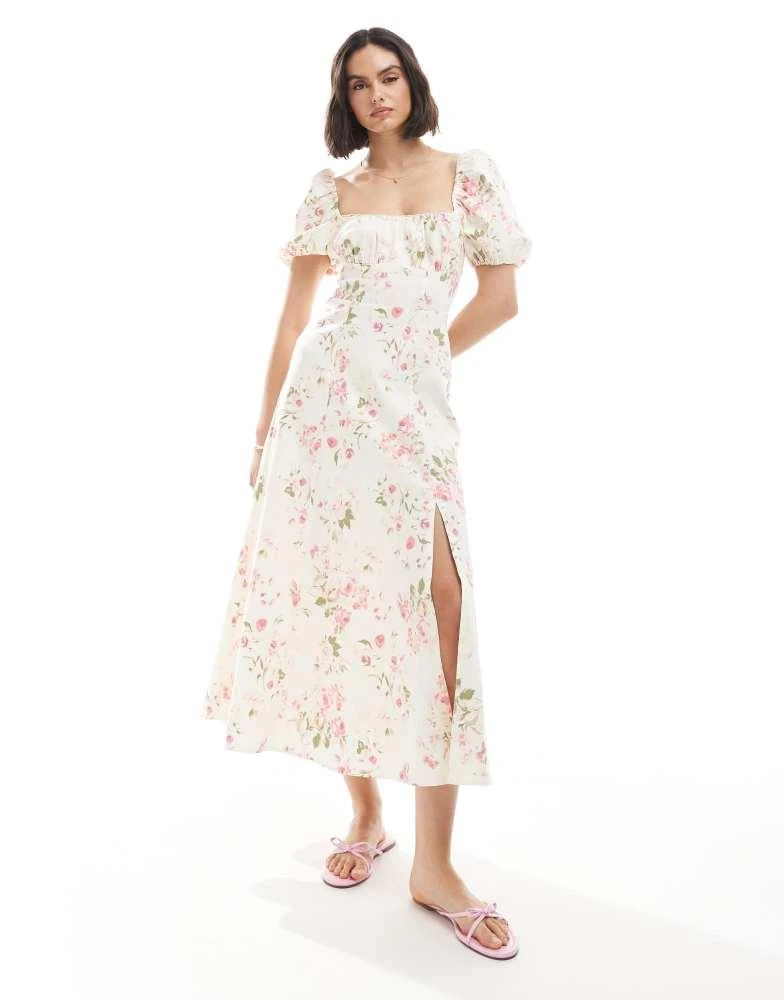 alemais linen midi dress ALÉMAIS Ruby Applique Linen Midi Dress – T²