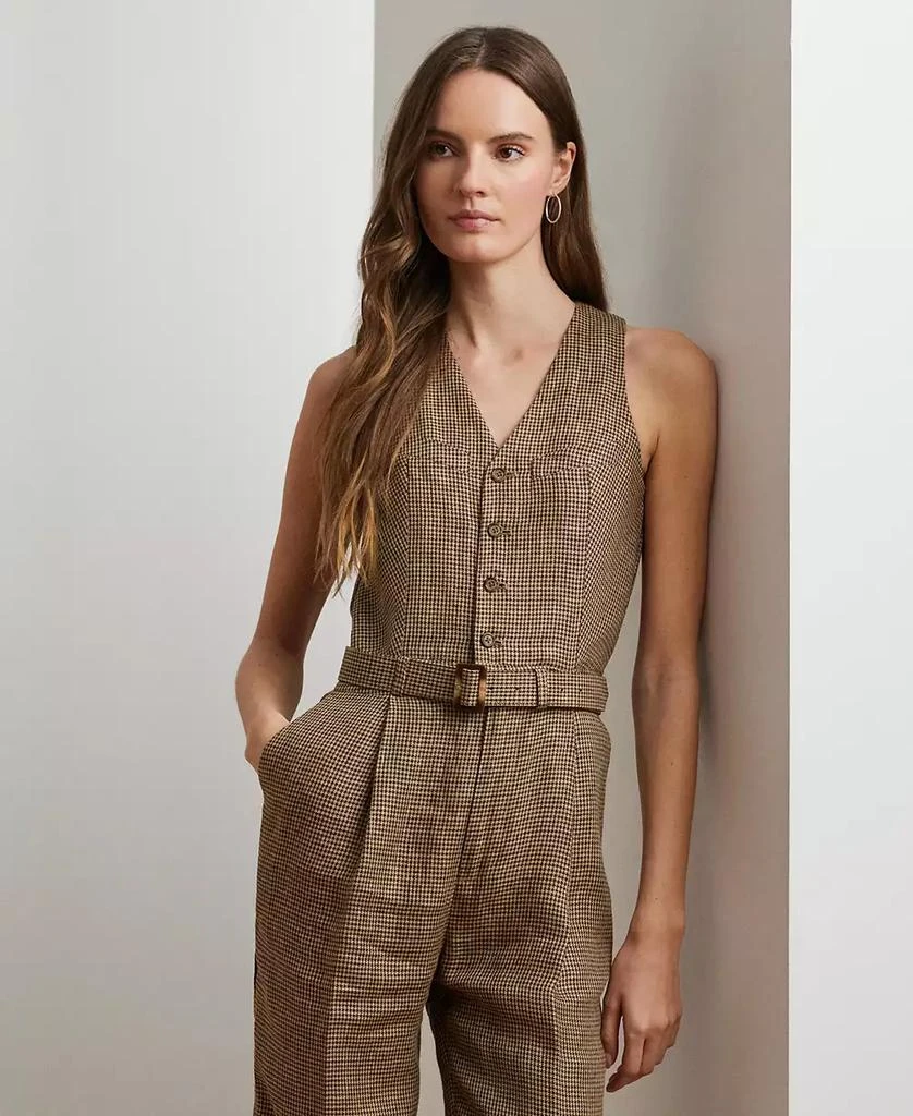Ralph Lauren Women's Houndstooth Belted Linen Jumpsuit 4