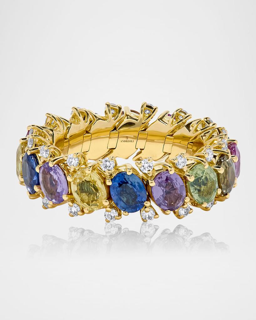 Andreoli 18K Yellow Gold Stretchy Diamond and Mixed Sapphire Ring, Size 7