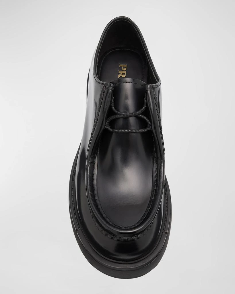 Prada Men's Diapason Opaque Brushed Leather Derby Shoes 5