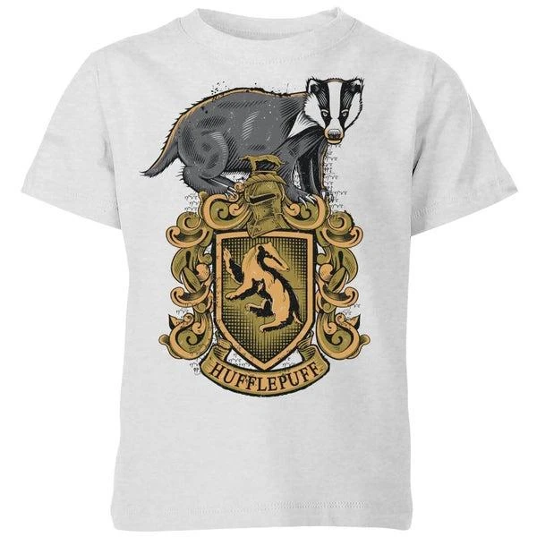 Harry Potter Harry Potter Hufflepuff Drawn Crest Kids' T-Shirt - Grey 1