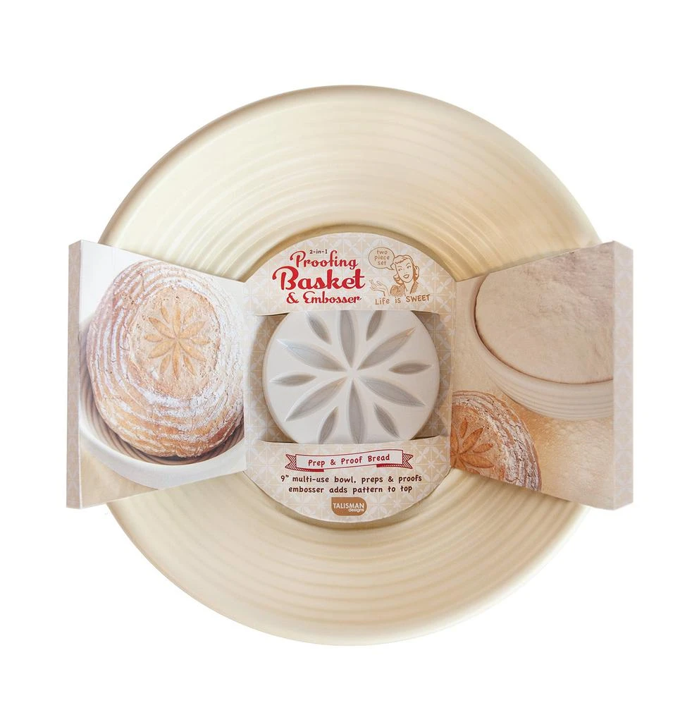 Talisman Designs Dishwasher-Safe Bread Dough Proofing Basket & Decorating Embosser, Set of 2, Tan 4