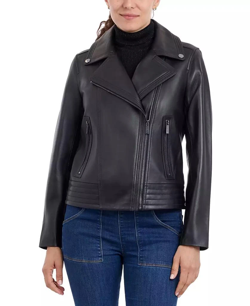 Michael Kors Women's Asymmetric Leather Moto Coat 1