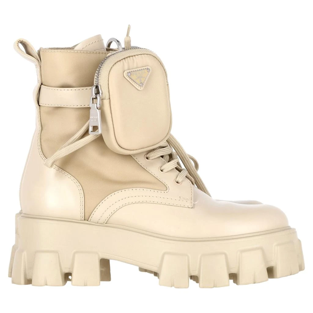 Prada Monolith Pouch-Detail Boots in Beige Leather 1