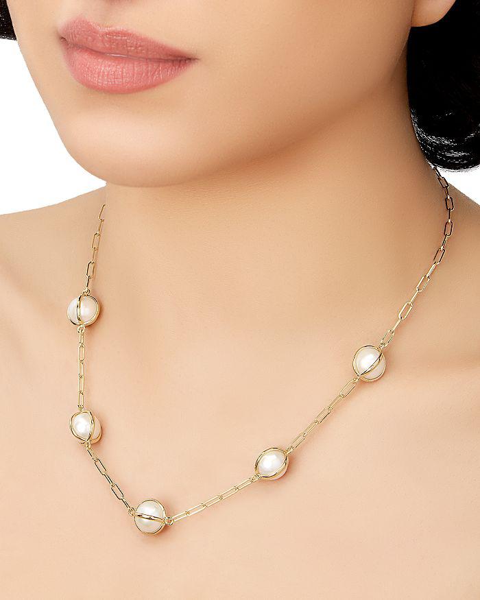 L. Klein 18K Yellow Gold Celeste Cultured Freshwater Pearl Paperclip Link Chain Collar Necklace, 16-18"