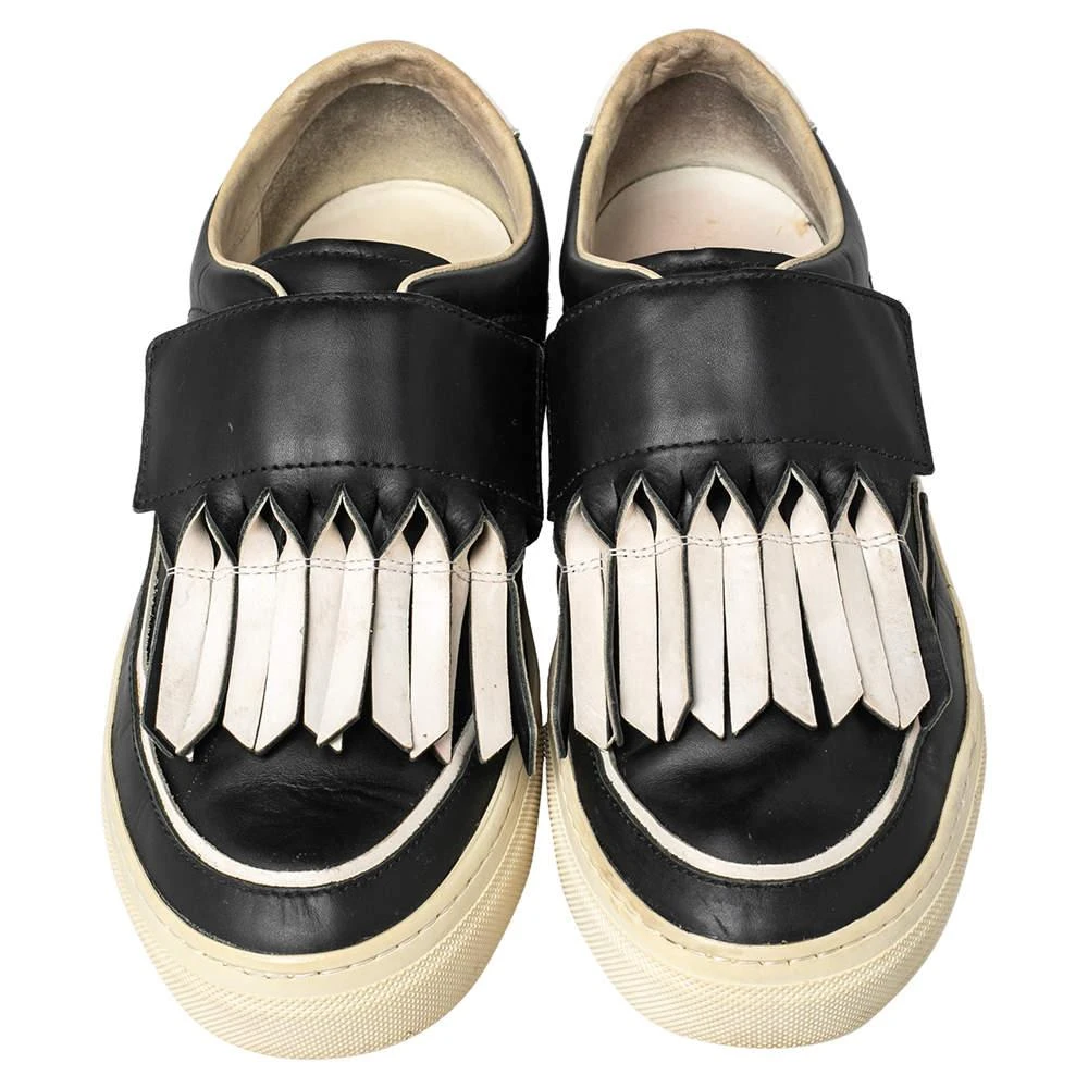 Tod's Tod's Black/White Leather Fringe Detail Slip On Sneakers Size 37 3