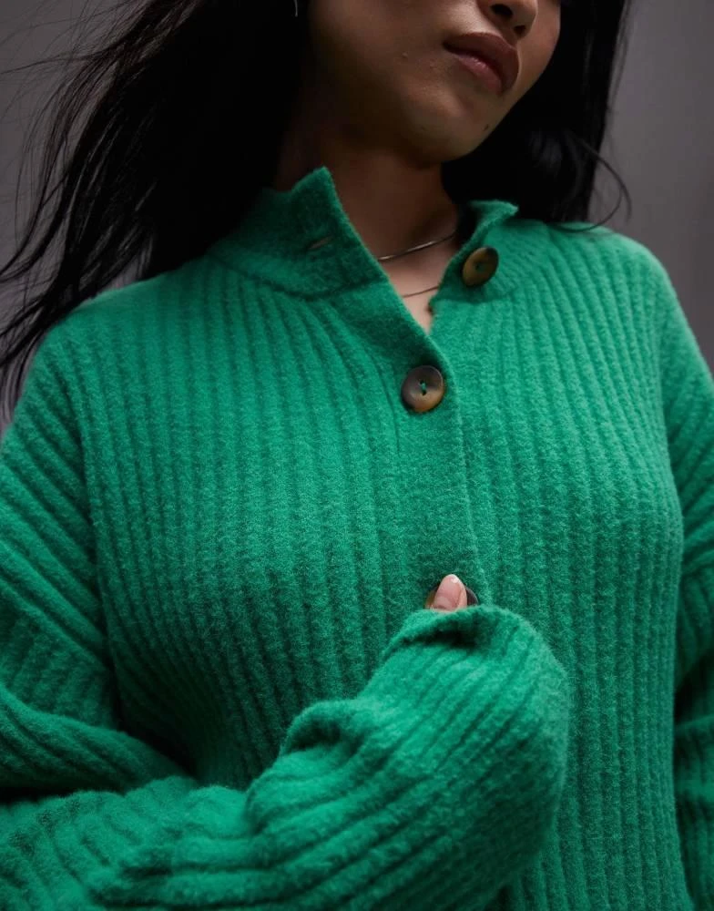 Free People Free People half-button chunky jumper in green 4
