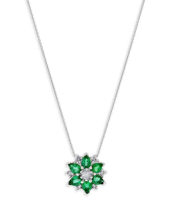 Bloomingdale's Emerald & Diamond Flower Pendant Necklace in 14K White Gold, 16" 1