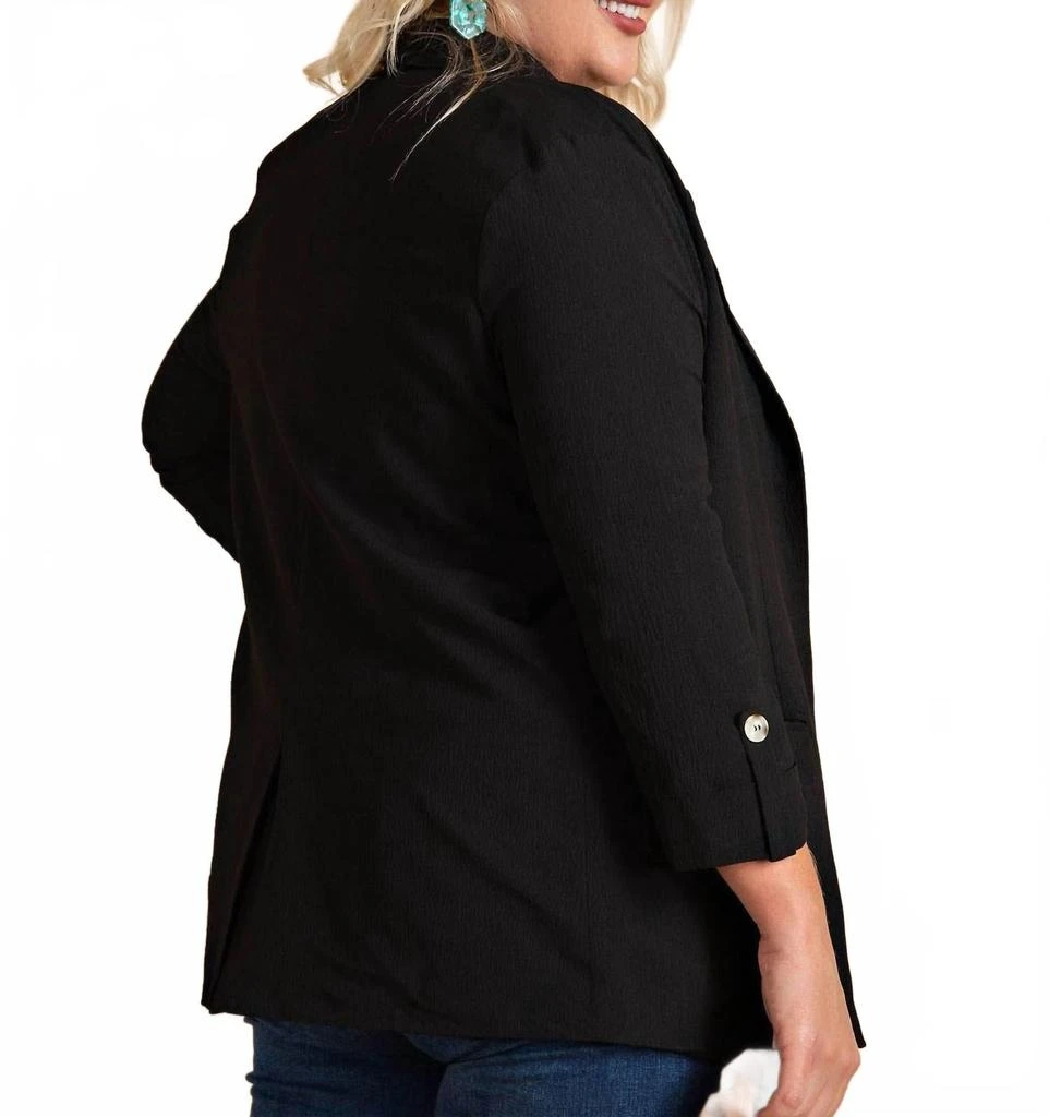 Kori Floral Lined Crinkle Fabric Blazer - Plus In Black 2