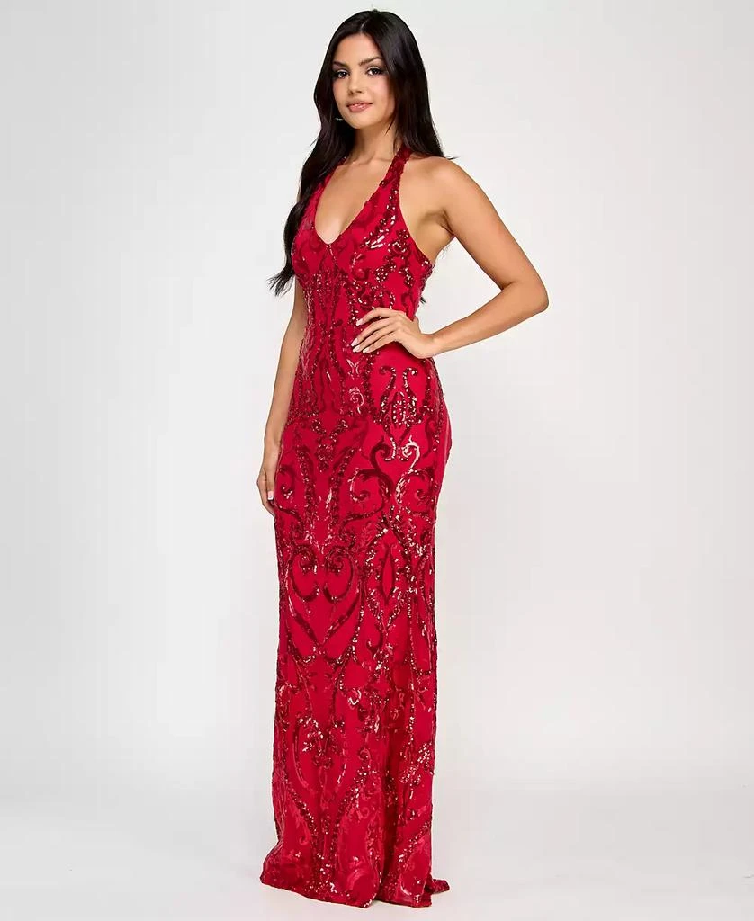 B Darlin Juniors' Sequined Halter-Neck Evening Gown, Created for Macy's - Red/red - Size 15/16