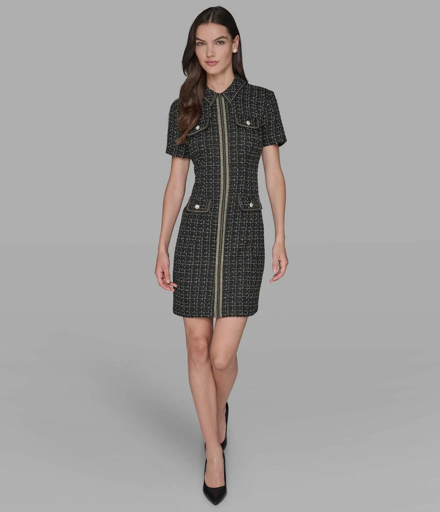 Karl Lagerfeld Paris METALLIC TWEED MINI POLO DRESS - Dresses & Skirts -  Free Shipping - BeyondStyle