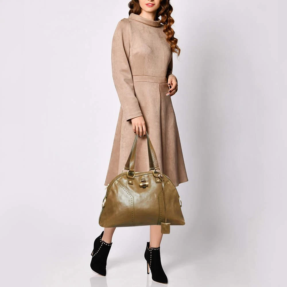 Yves Saint Laurent Yves Saint Laurent Olive Green Leather Large Muse Bag 2
