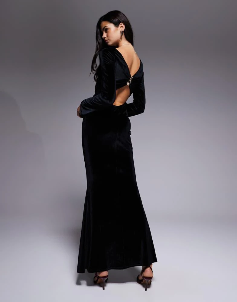 green emerald velvet dress ASOS Women's Wrap Waist Ruched Bodice Pleated Gown Maxi Dress – Letay Store main image 0
