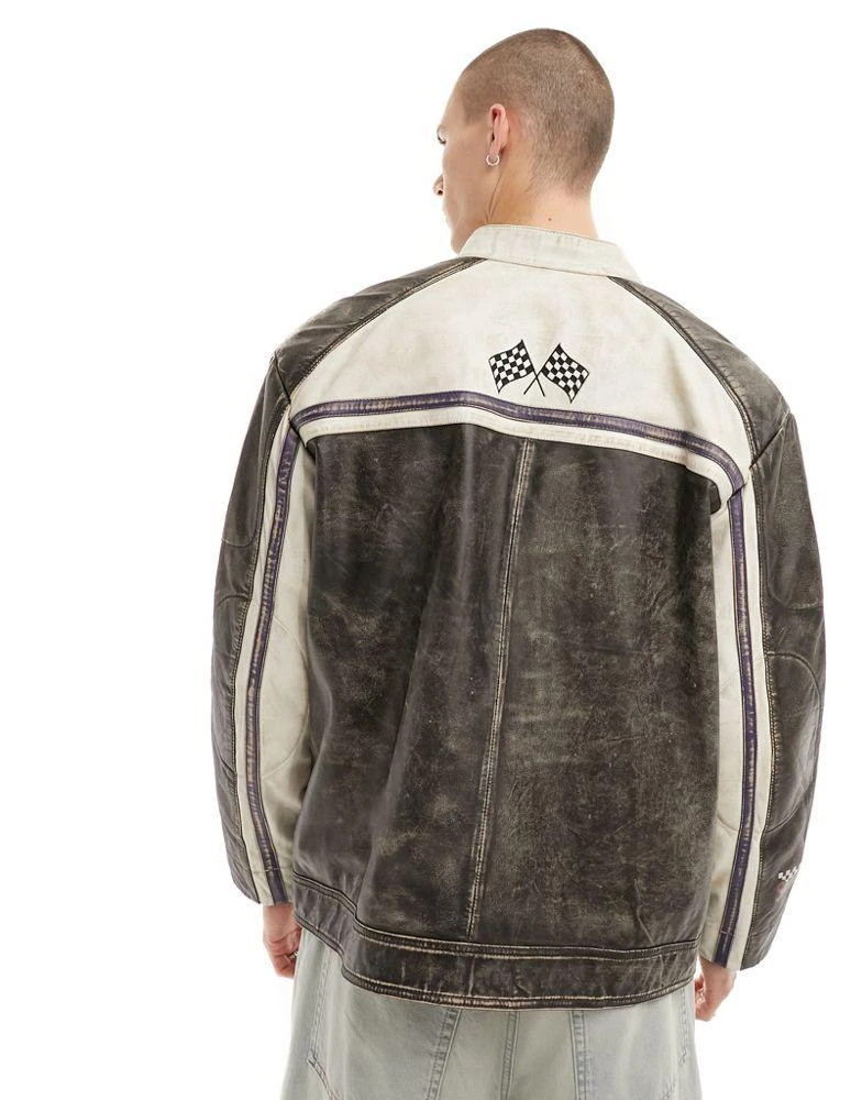 ASOS ASOS DESIGN real leather motocross jacket with badges in washed black 4