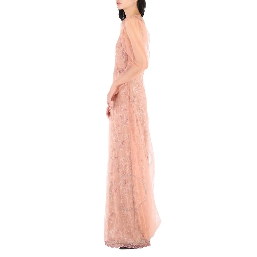 Burberry Floral-embroidered Puff-sleeve Dress In Dusty Pink 3