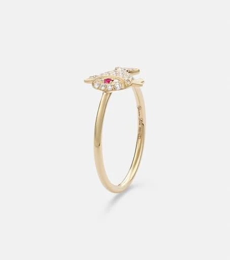 Yvonne Léon Petit Poisson 18kt gold ring with diamonds and rubies 4