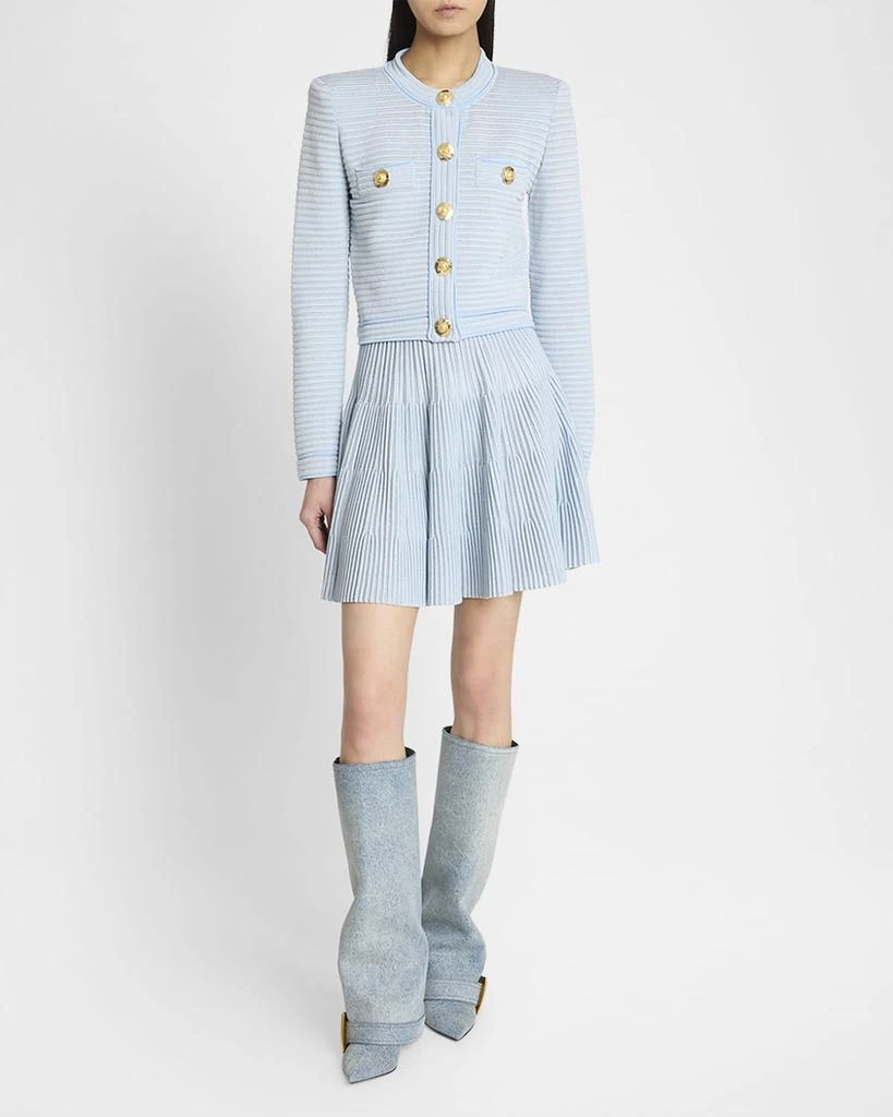 Balmain Buttoned Striped Knit Crop Cardigan 2