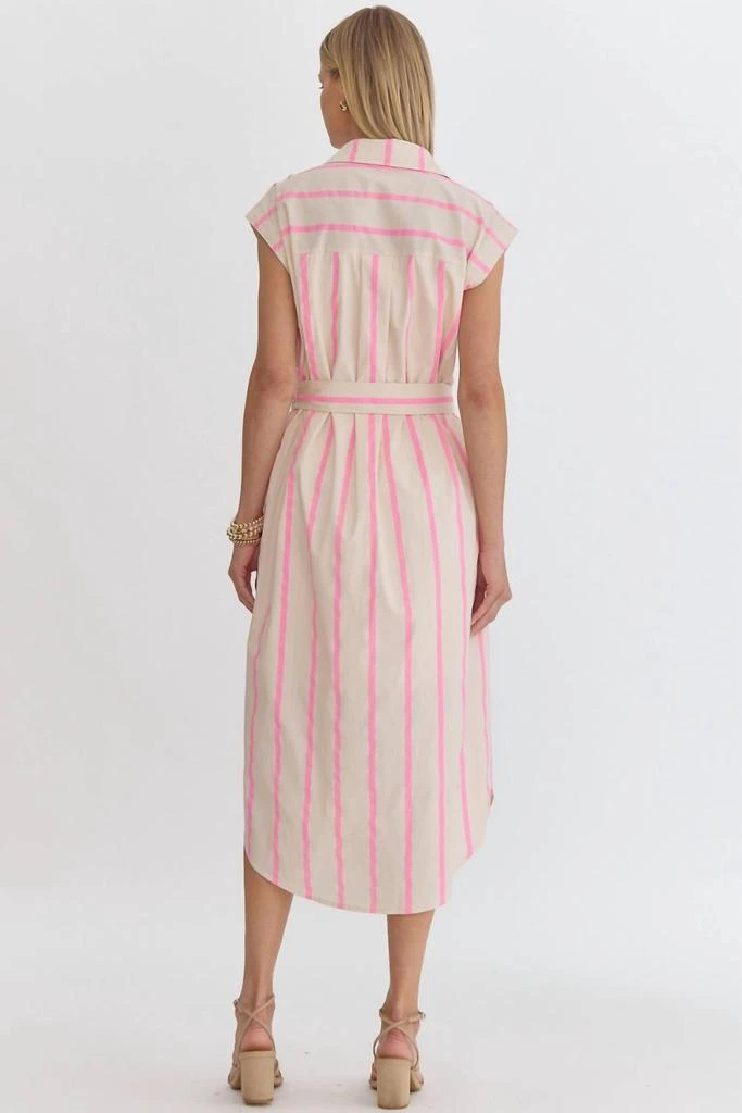 entro Striped Button Up Midi Dress In Pink 2