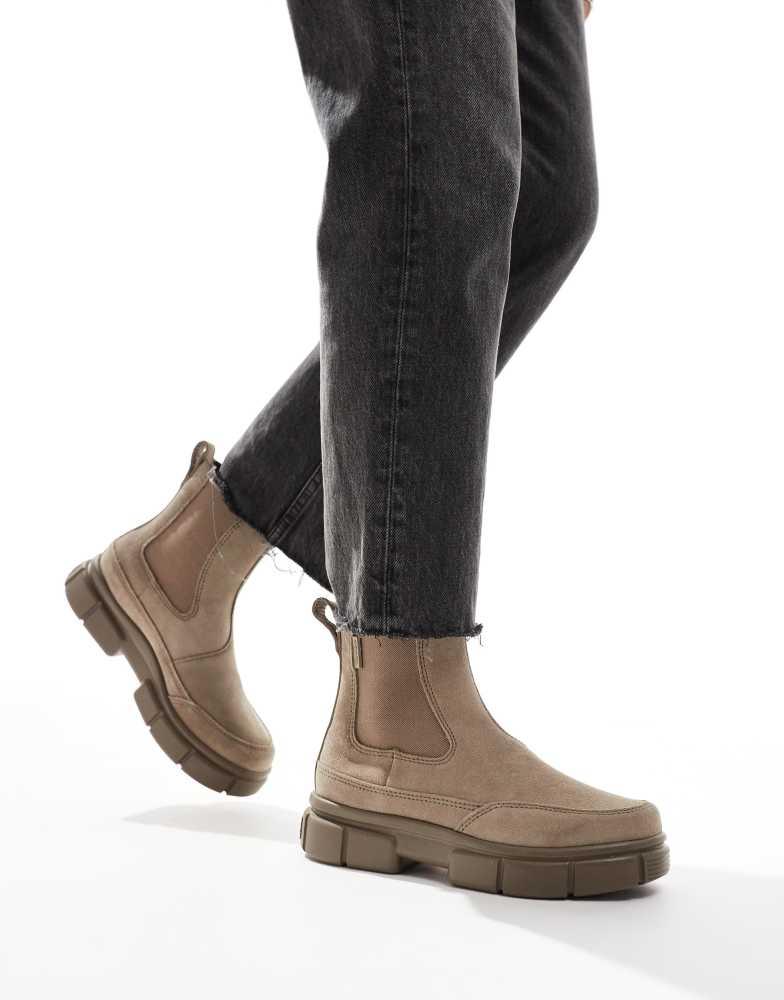 Shop Sorel Explorer STRT suede chelsea boots in omega taupe and
