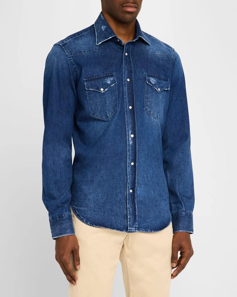 Sartorio Napoli Men's Dark-Wash Denim Western Shirt 4