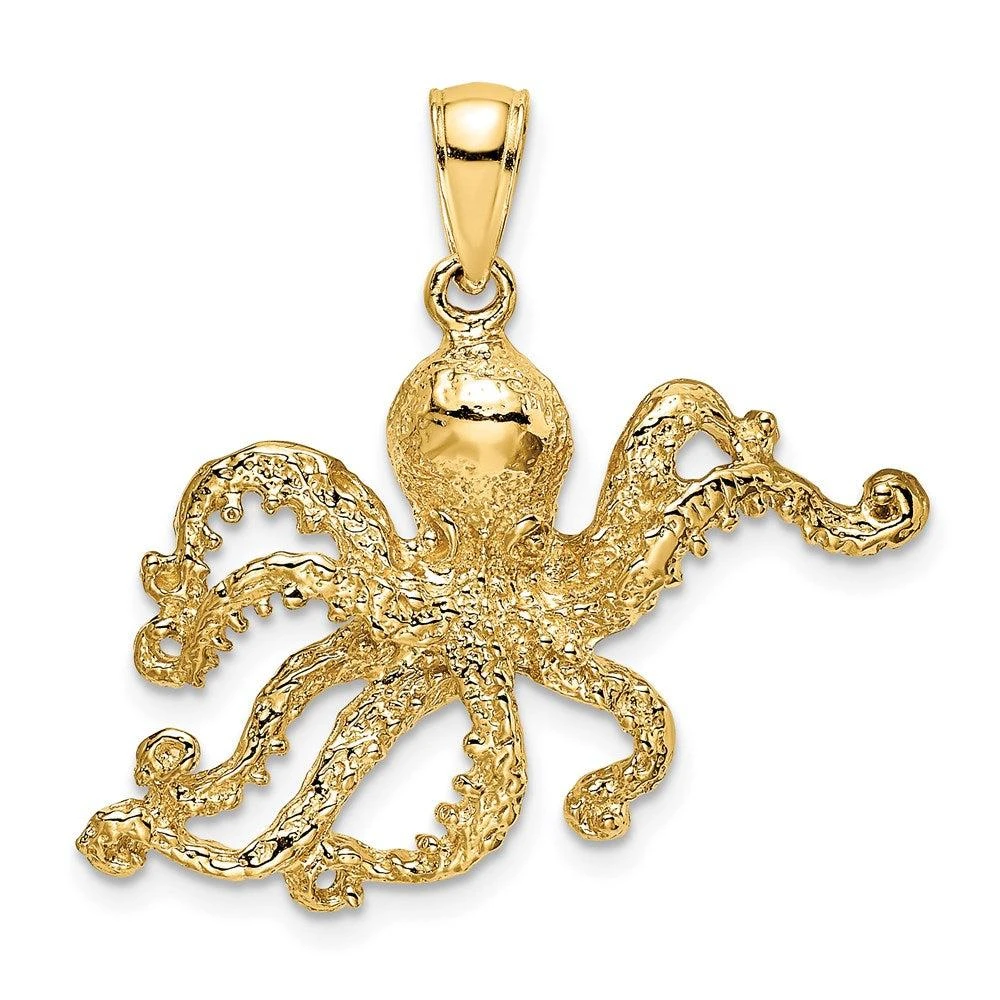 Diamond2Deal 14k Yellow Gold Textured Octopus Charm Pendant 1