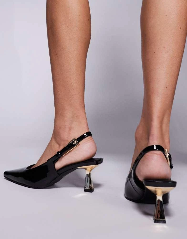 SIMMI Shoes Simmi London June pointed slingback  kitten heels in black patent 2