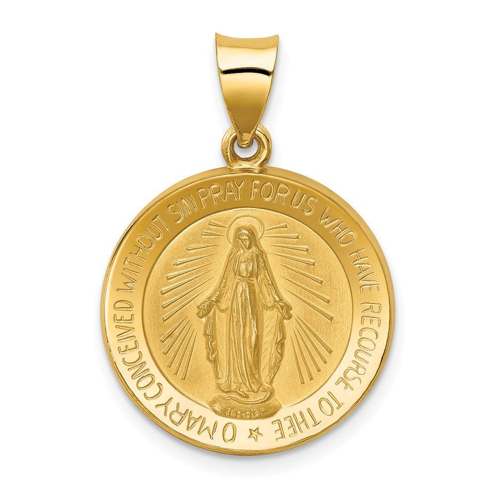 Diamond2Deal 14k Yellow Gold Polished and Satin Miraculous Medal Hollow Pendant