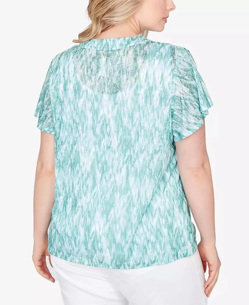 HEARTS OF PALM Plus Size Printed Knit Burnout Short Sleeve V-Neck Top 5