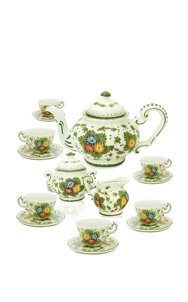 MoDA Moda Domus - Fiorito by MODA DOMUS; Hand-painted Ceramic Tea Service Set - Green - Moda Operandi