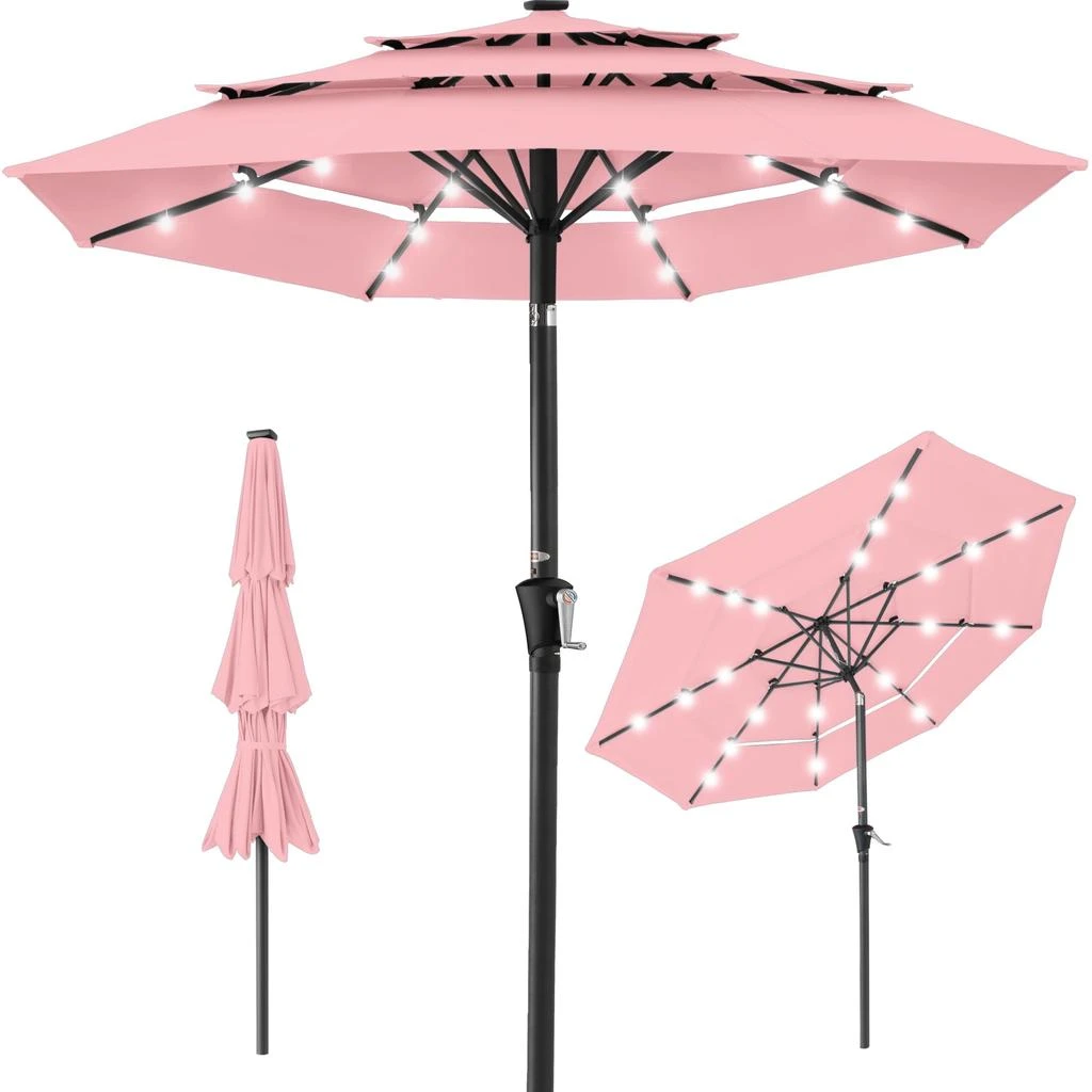 Best Choice Products 10ft 3-Tier Solar Patio Umbrella w/ 24 LED Lights, Tilt Adjustment, Easy Crank
