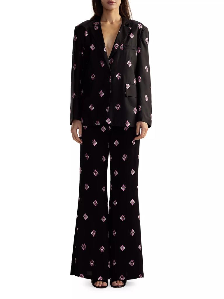 Cynthia Rowley Floral Silk Twill Notch-Lapel Blazer
