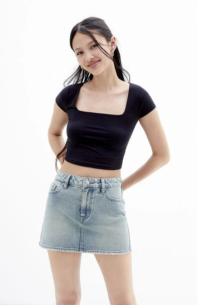 PacSun Bella Medium Indigo Mid Rise Denim Mini Skirt 1