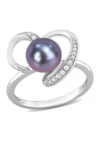 Belk 
Co. 8-8.5mm Black Freshwater Cultured Pearl and Diamond Accent Heart Ring in Sterling Silver