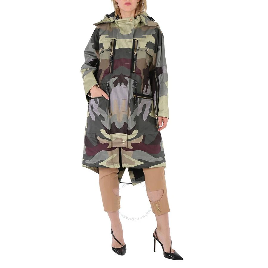 Burberry Ladies Sage Green Single-Breasted Camouflage-Print Cotton Parka 1