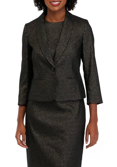 THE LIMITED Limited Womens Metallic Houndstooth One Button Shawl Collar Jacket 1