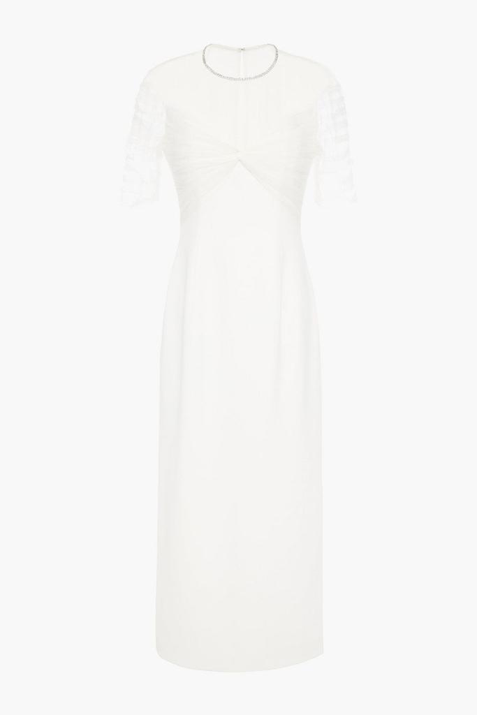 Jenny Packham Tulip crystal-embellished tulle-paneled crepe midi dress