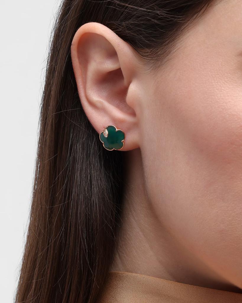 Pasquale Bruni Petite Joli Green Agate Floral Stud Earrings with Diamonds